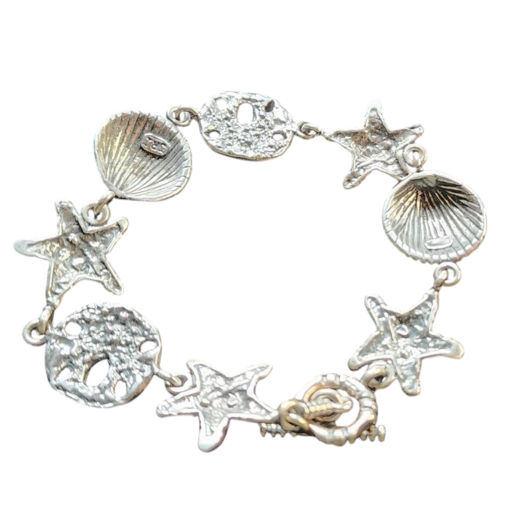 Sterling Silver Toggle Bracelet Seashell Starfish… - image 5